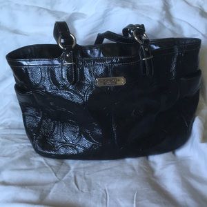 Coach Embossed Black Patent Leather Tote